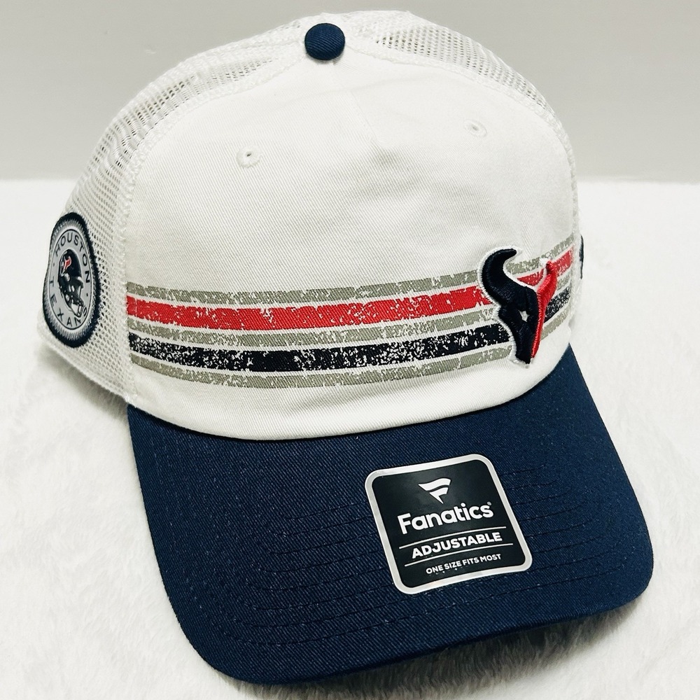 Fanatics Houston Texans Stripe Patch Hat Cap Adjustable Snapback White NFL‎